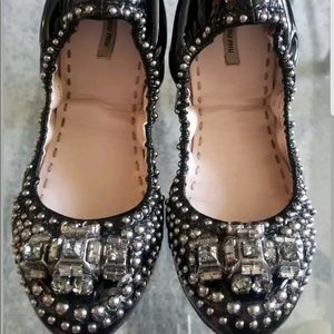Navy Blue Patent Leather Studded Miu Miu Flats 40